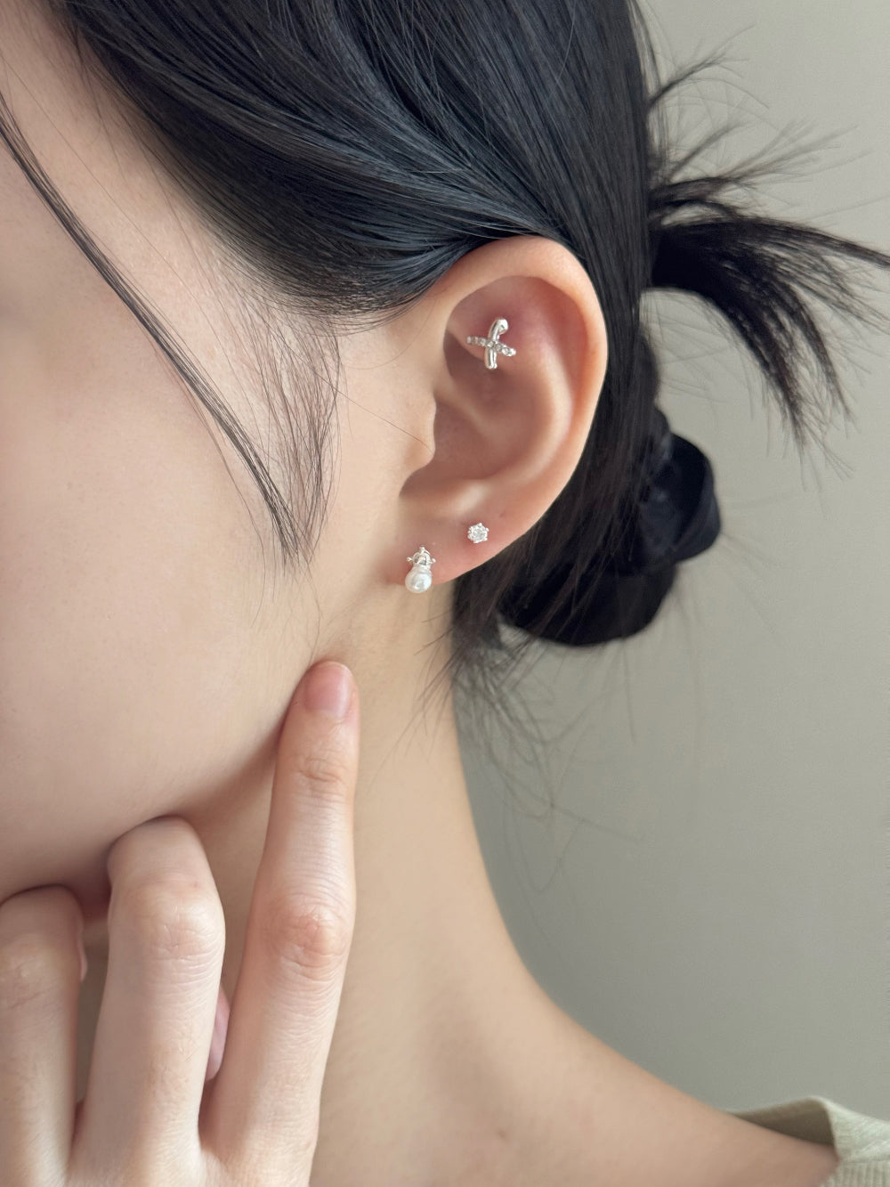 [SET] ชุดต่างหูไข่มุกริบบิ้นฝรั่งเศส (2 สี)