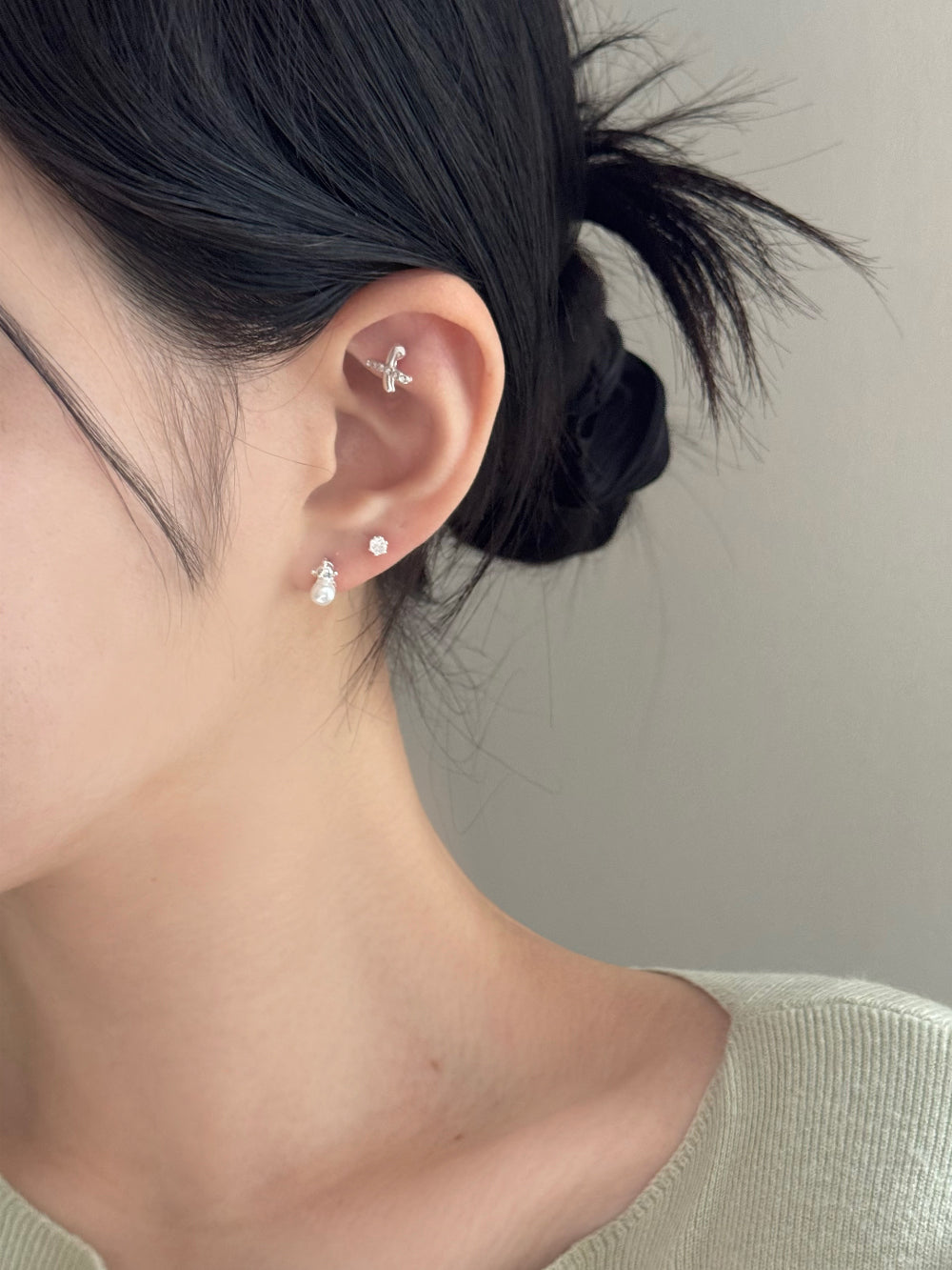[SET] ชุดต่างหูไข่มุกริบบิ้นฝรั่งเศส (2 สี)