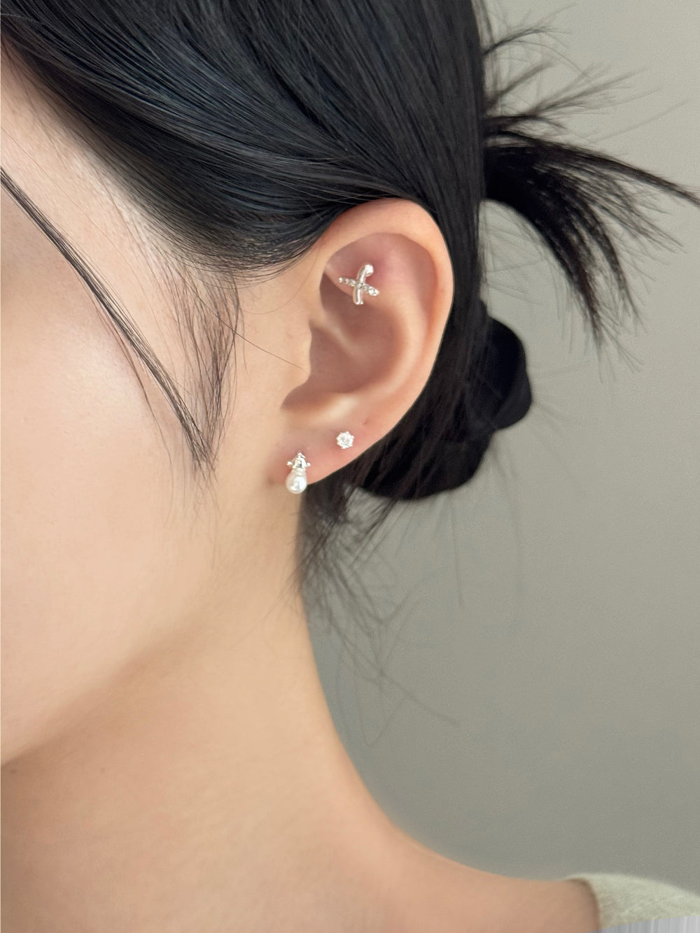 [SET] ชุดต่างหูไข่มุกริบบิ้นฝรั่งเศส (2 สี)