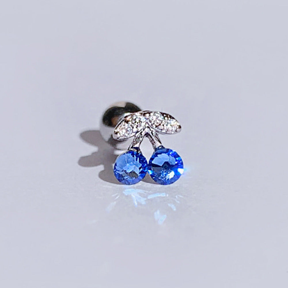 [Surgical] Blue Cherry Cubic Zirconia 16G Body Piercing Back Piercing Cartilage Piercing 