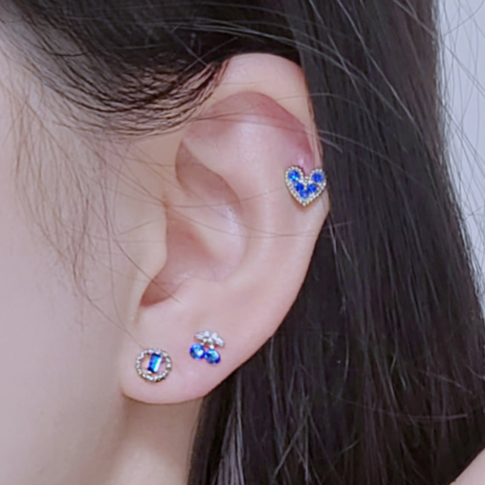 [Surgical] Blue Cherry Cubic Zirconia 16G Body Piercing Back Piercing Cartilage Piercing 