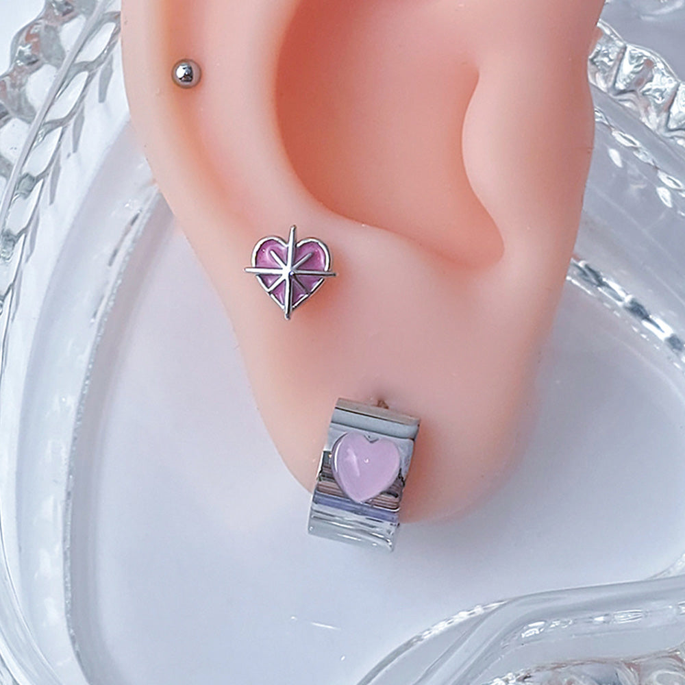 [Surgical] Calmer Jamstone Heart Ring Earrings 16G (3 Colors) for one ear 