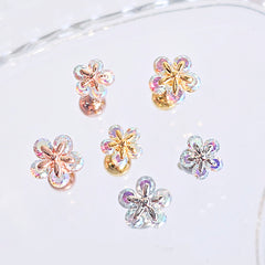 [サージカル]透明感たっぷり キラキラお花ピアス (3Color 2Size) 16G ABクリスタル 立体デザイン