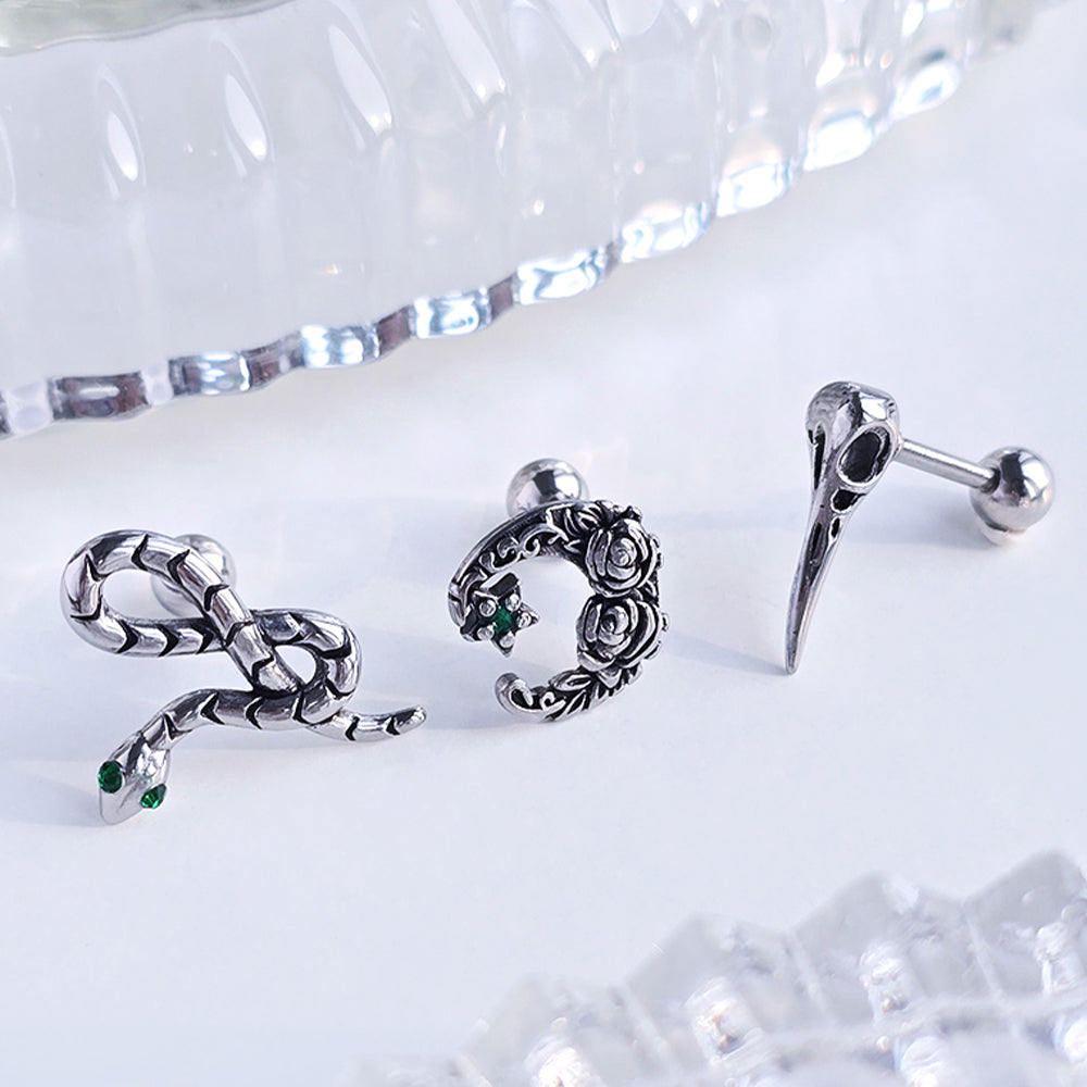 [サージカル]スネーク ローズ ザ ムーン カラスモチーフ ピアス (3Type) ボディピアス 16G