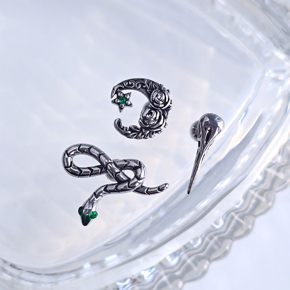 [サージカル]スネーク ローズ ザ ムーン カラスモチーフ ピアス (3Type) ボディピアス 16G