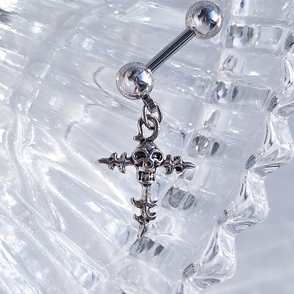 [サージカル]スカルクロス ドロップ ピアス 16G ボディピアス ユニセックス ガイコツ ピアス メンズ