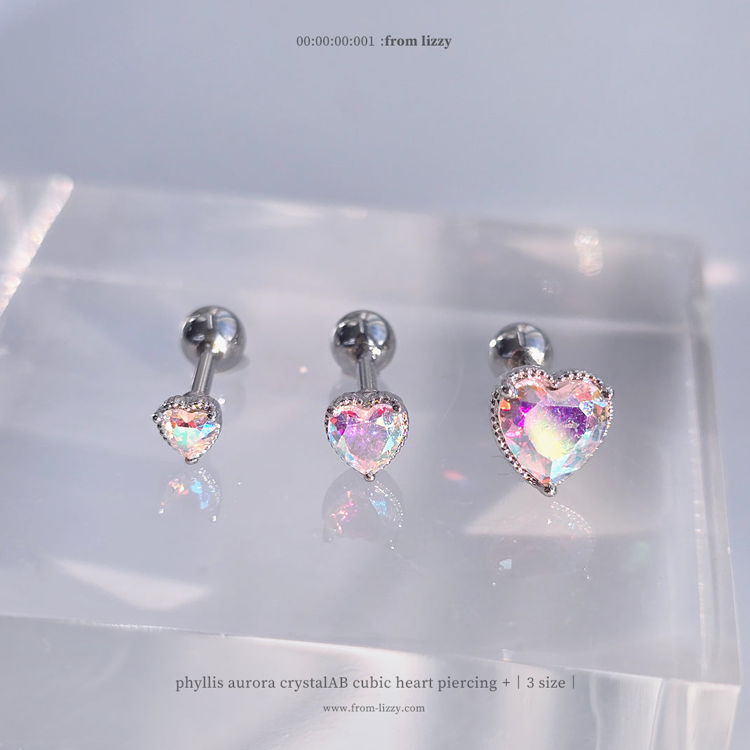 [サージカル]オーロラ クリスタルAB ハートジュエル ボディピアス (3 Size) 16G