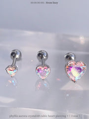 [サージカル]オーロラ クリスタルAB ハートジュエル ボディピアス (3 Size) 16G