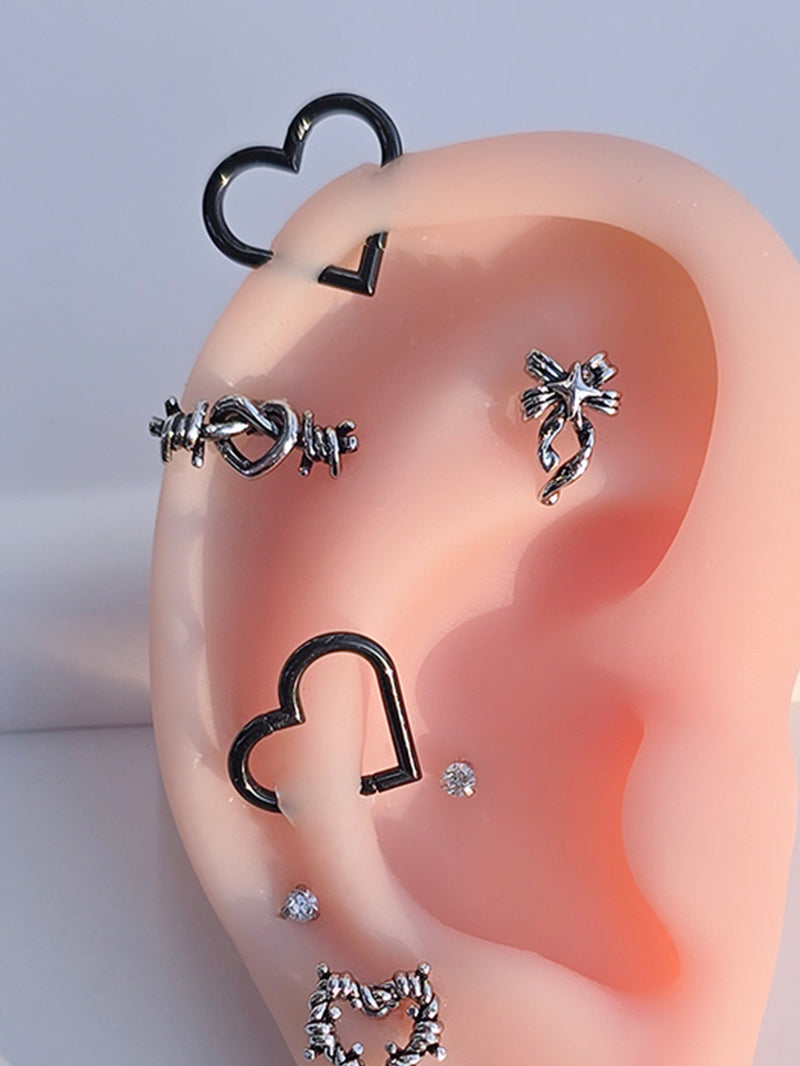 [サージカル]ハート セグメントリング ピアス ワンタッチ 18G サージカルステンレス 金属アレルギー対応 軟骨 フープ