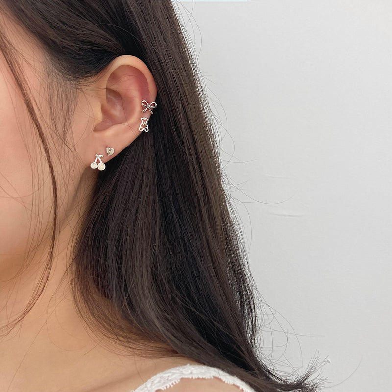 [925 Silver]ノーテッド リボン ピアス 18G ボディピアス キャッチ ピアッシング