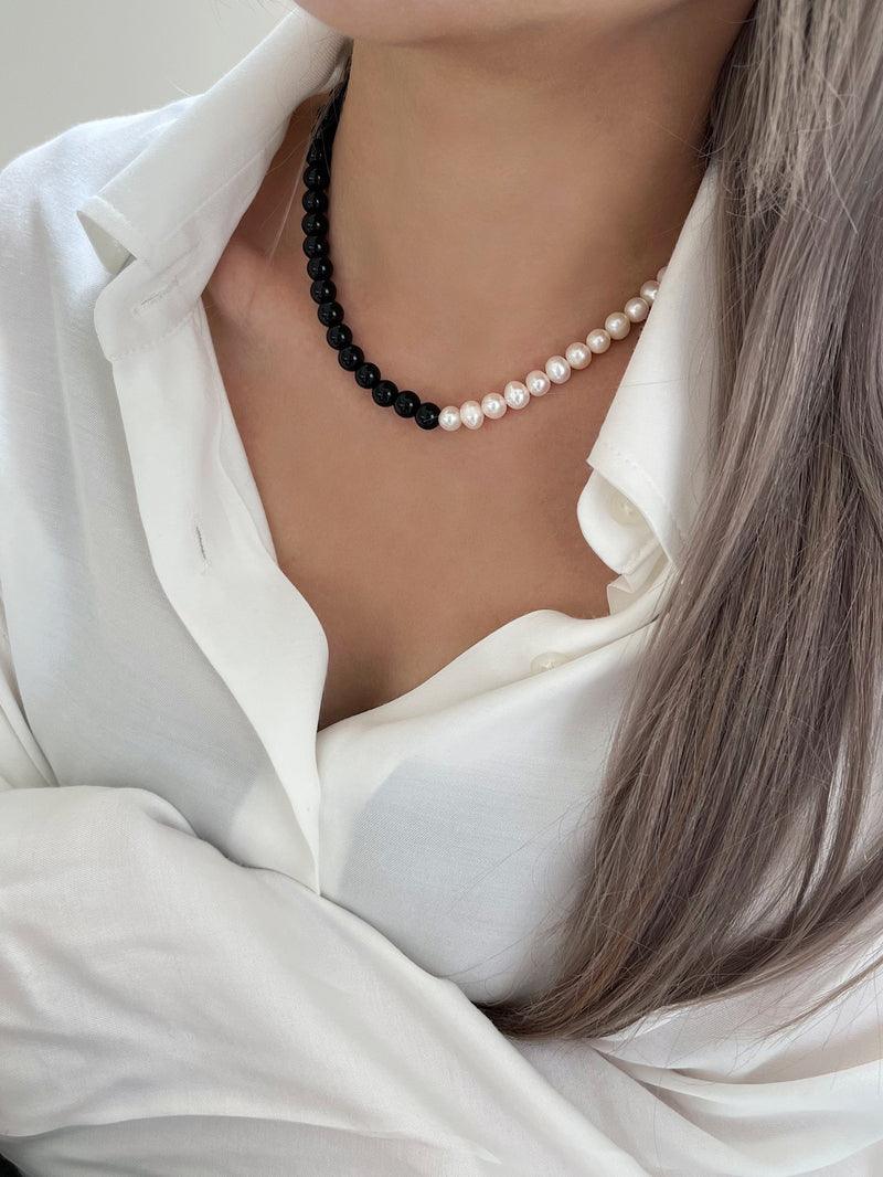 [925 Silver]ブラック トルマリン 真珠 ネックレス - 4MiLi (フォーミリ)