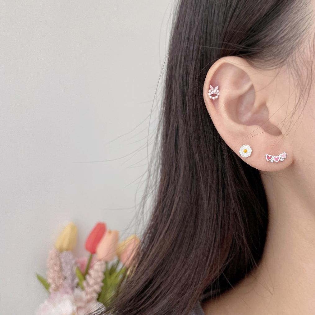 [925 Silver]ピンク スリー ハートピアス 18G - 4MiLi (フォーミリ)