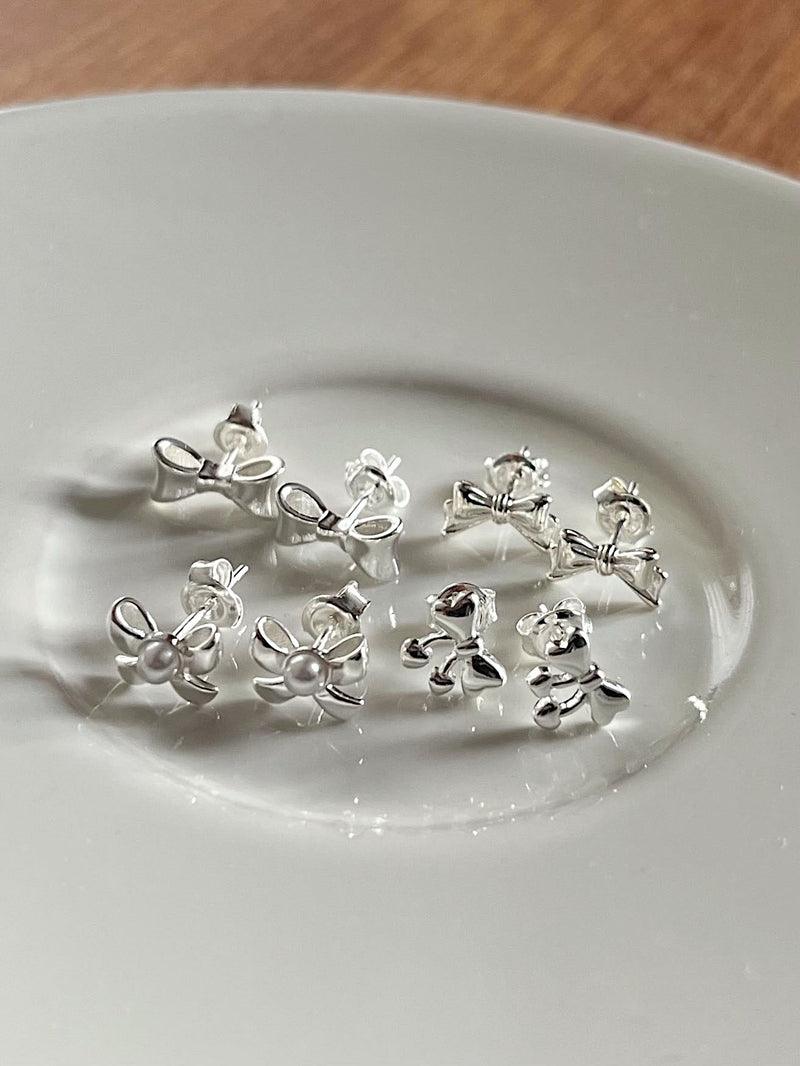 [925 Silver]ラブリー リボン ピアス (両耳 / 4type) - 4MiLi (フォーミリ)