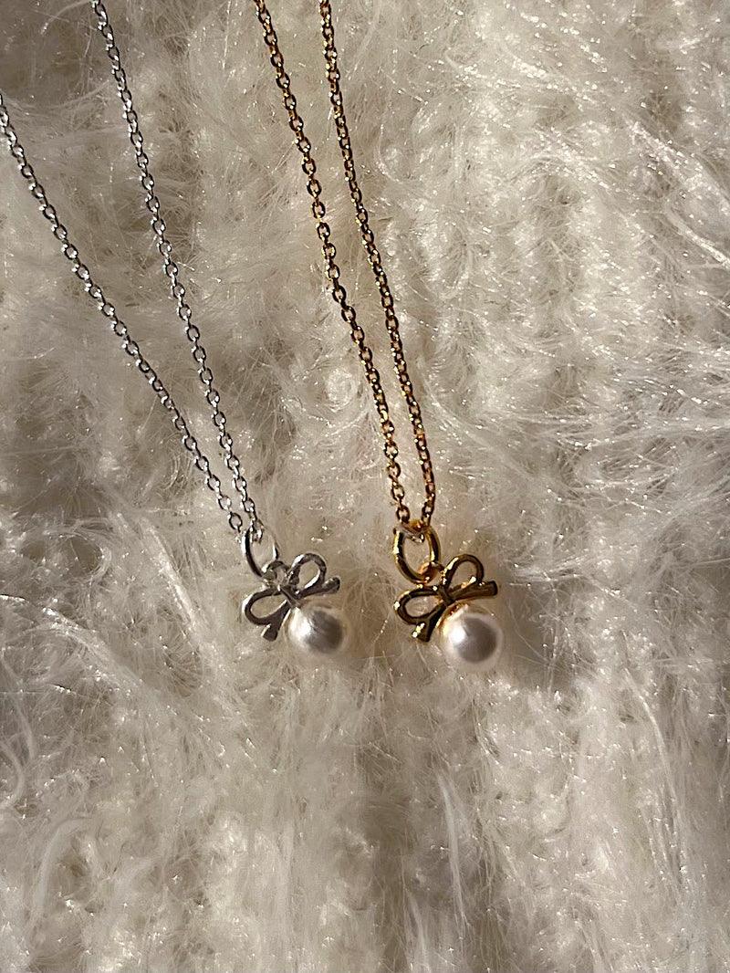 [925 Silver]プチ リボン パール 真珠 ネックレス (2Color) - 4MiLi (フォーミリ)