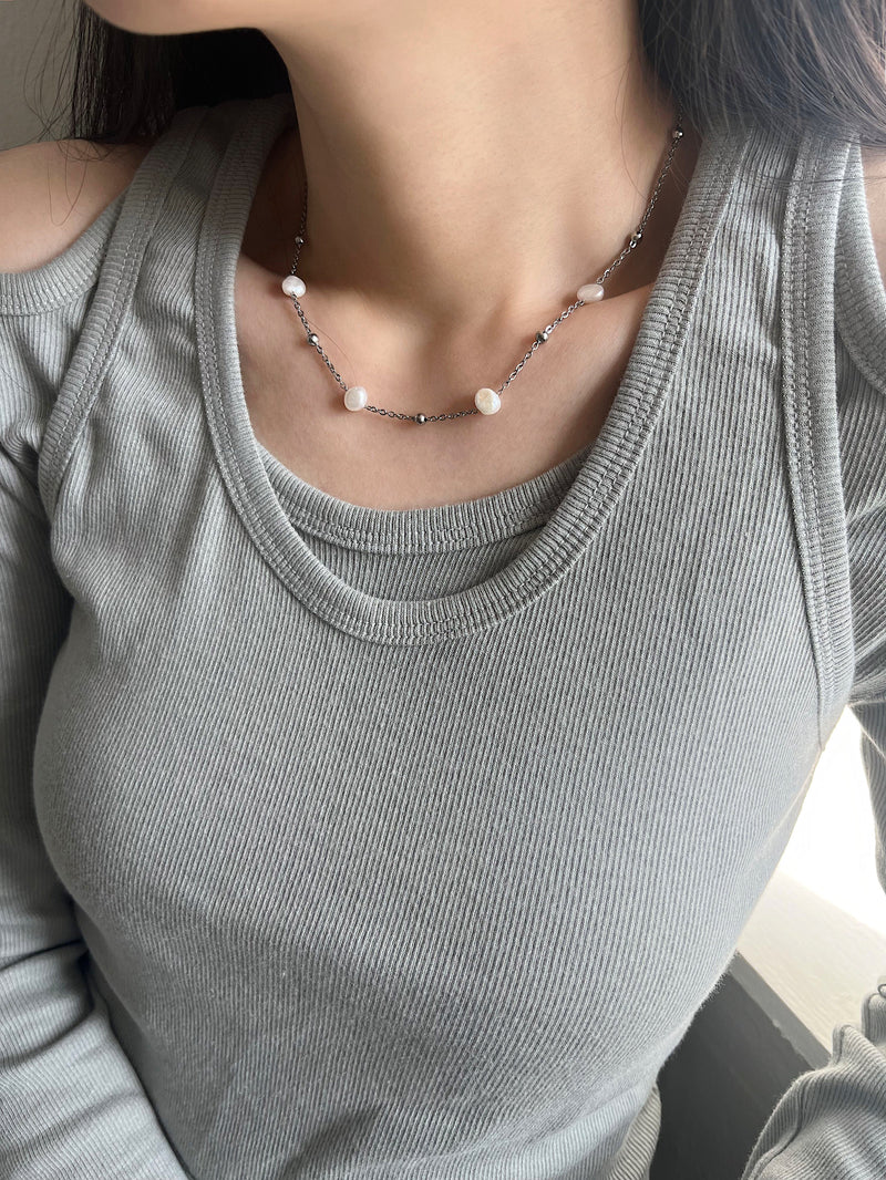 [Surgical] Freshwater pearl chain necklace (3 types) / Metal allergy resistant