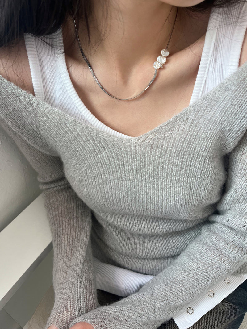 [Surgical] Freshwater pearl chain necklace (3 types) / Metal allergy resistant