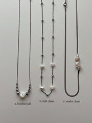 [Surgical] Freshwater pearl chain necklace (3 types) / Metal allergy resistant