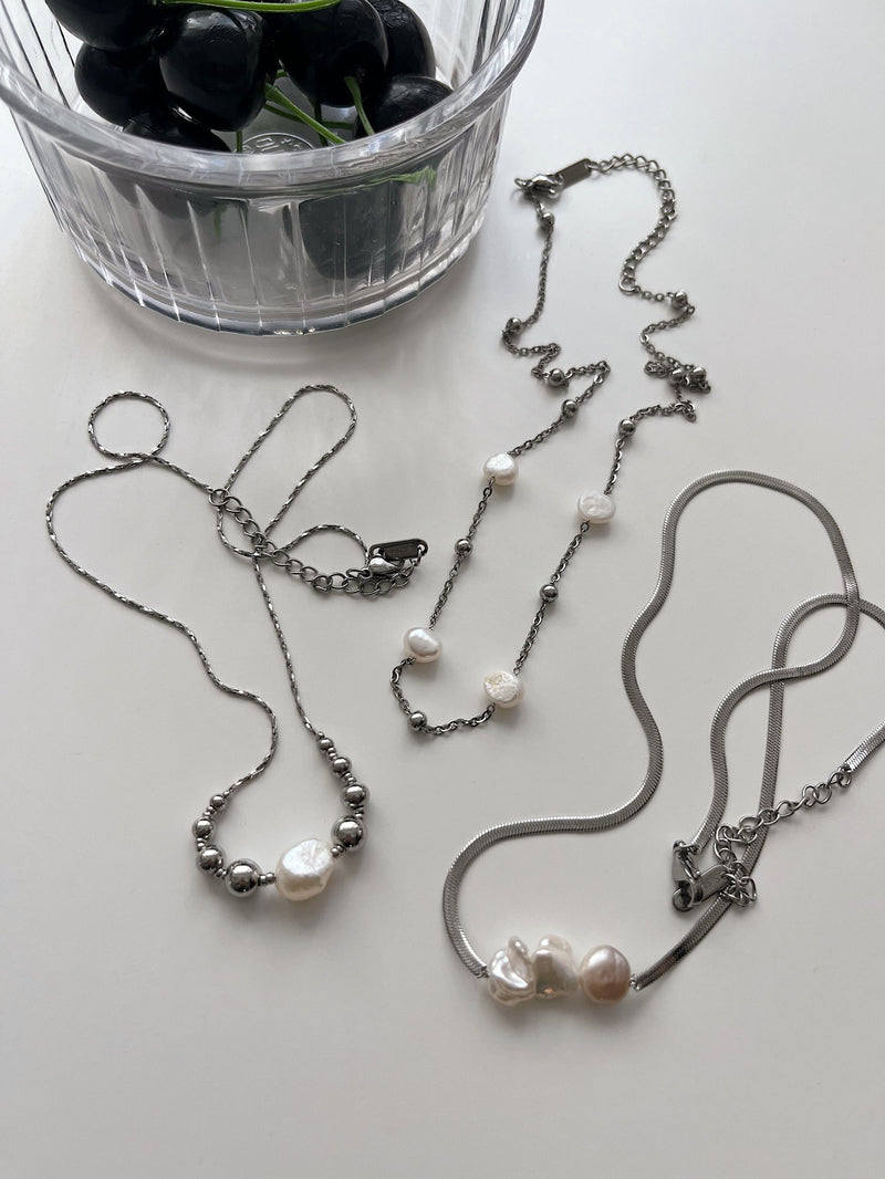 [Surgical] Freshwater pearl chain necklace (3 types) / Metal allergy resistant