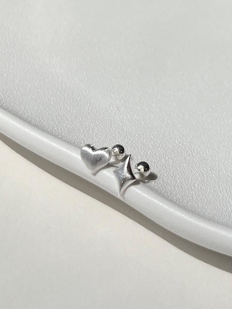 [925 Silver] Matte Poker Earrings (Heart/Star) 18G Body Piercing Back Piercing 