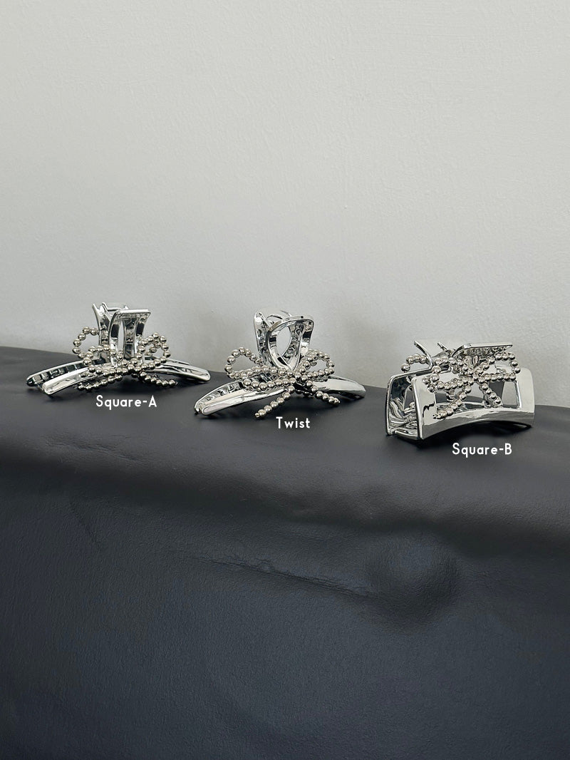 Silver Ball Ribbon Point Hair Clip (3 Types)