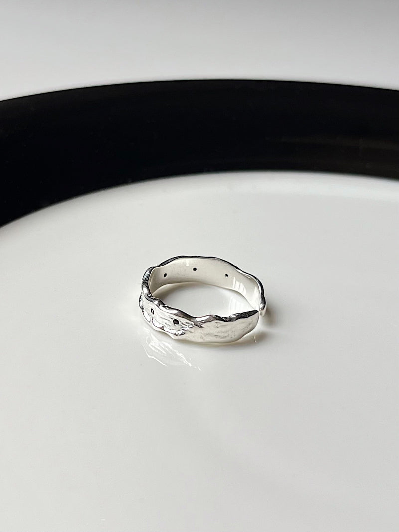 [925 Silver]ブラック ドット ラフ オープン リング指輪