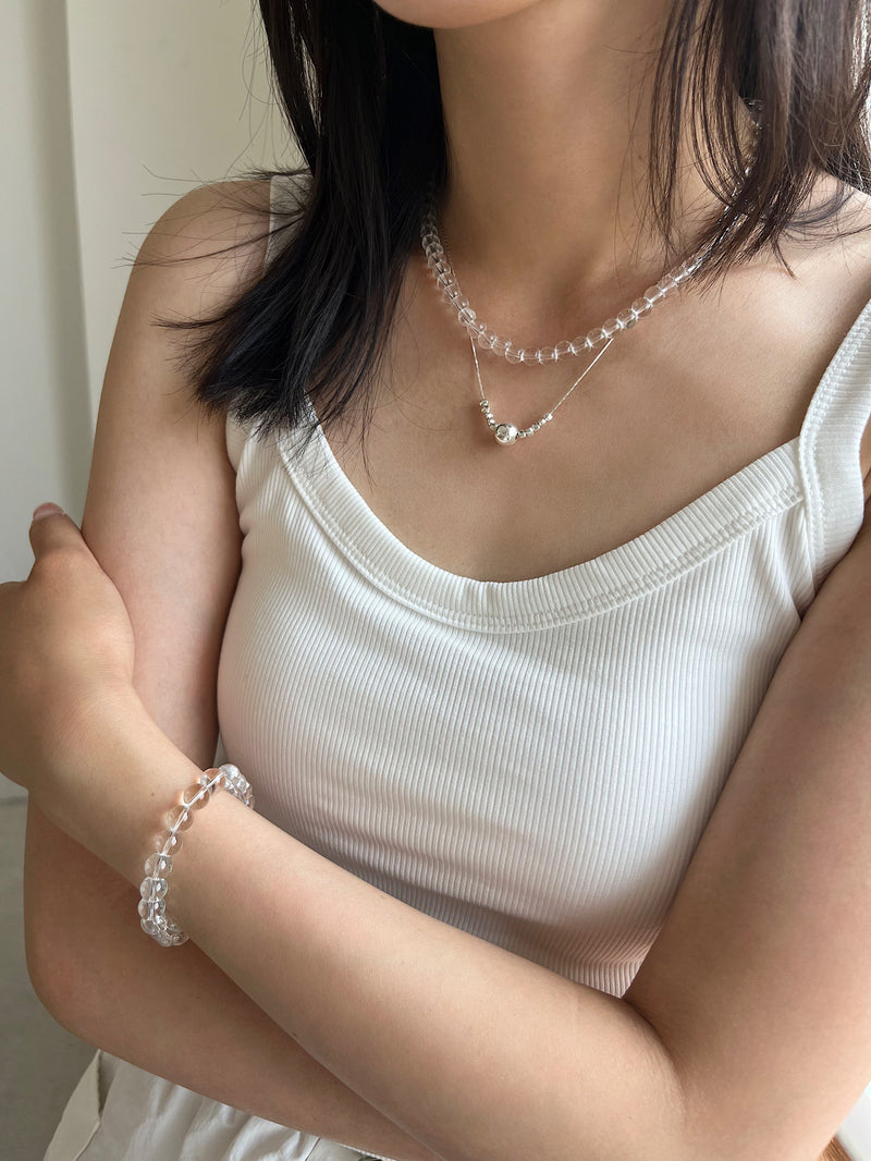 [925 Silver] White crystal clear gemstone necklace (2 sizes)