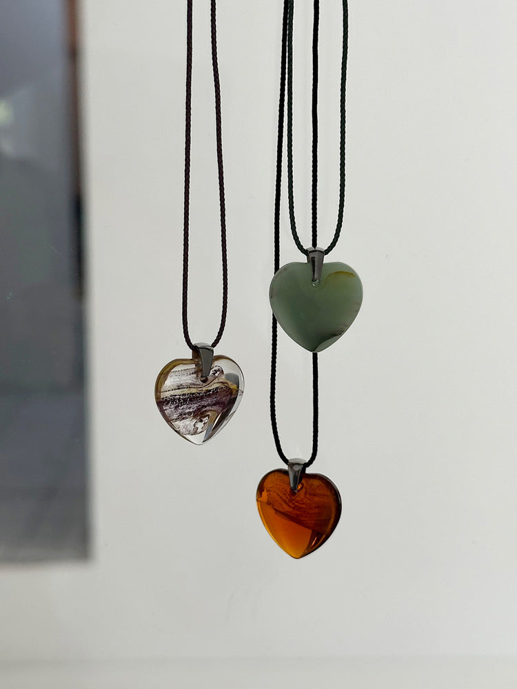 [Surgical] Autumn Color String Heart Long Necklace (3 colors/adjustable length)