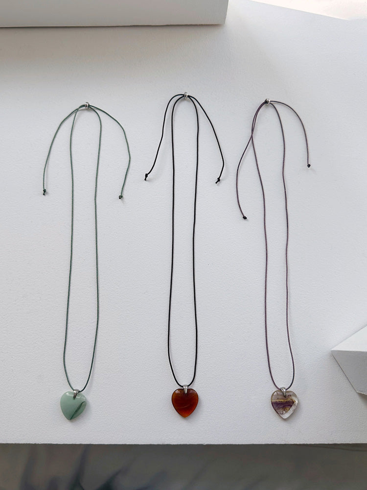 [Surgical] Autumn Color String Heart Long Necklace (3 colors/adjustable length)