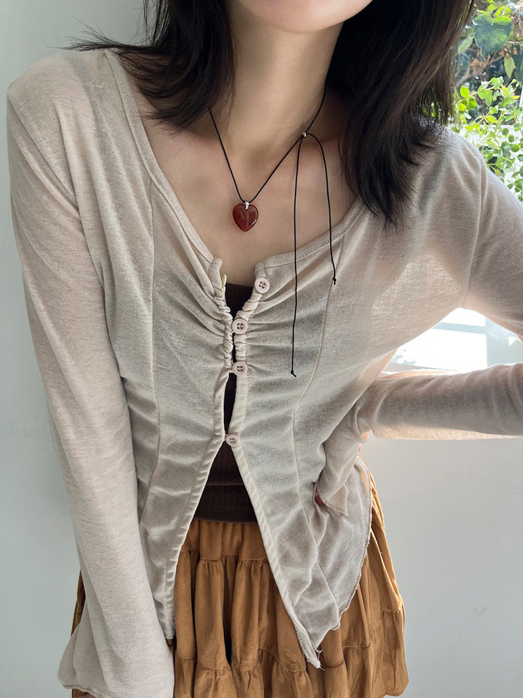 [Surgical] Autumn Color String Heart Long Necklace (3 colors/adjustable length)