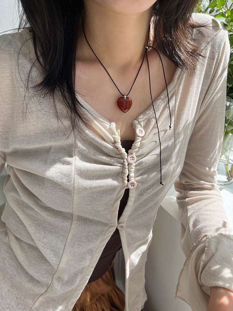 [Surgical] Autumn Color String Heart Long Necklace (3 colors/adjustable length)