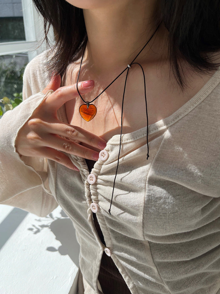 [Surgical] Autumn Color String Heart Long Necklace (3 colors/adjustable length)