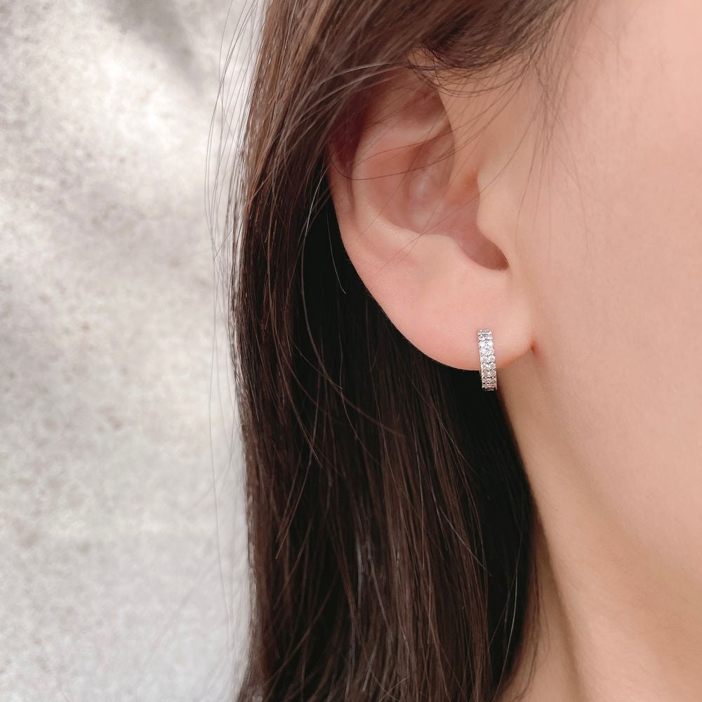 Cubic Two-Line One-Touch Ring Earrings (3 Colors, 3 Sizes) 18G 