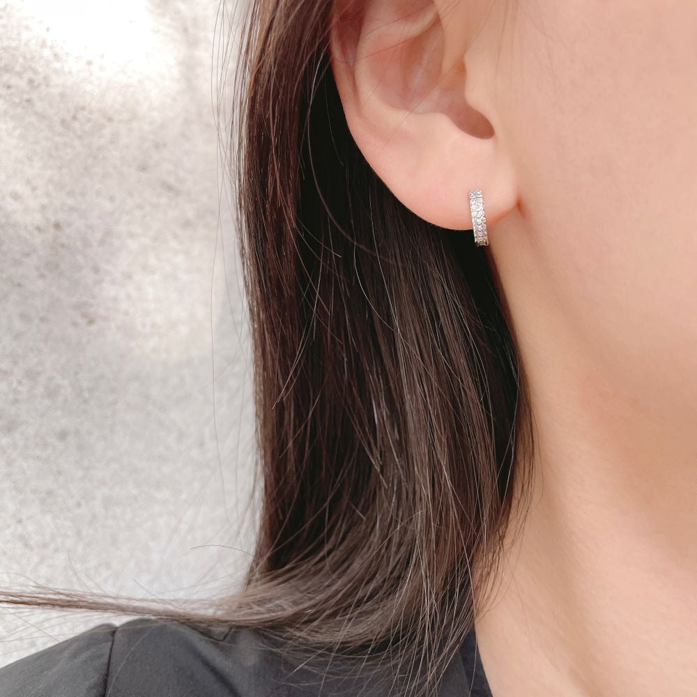 キュービックツーラインワンタッチリングピアス (3Color 3Size) 18G