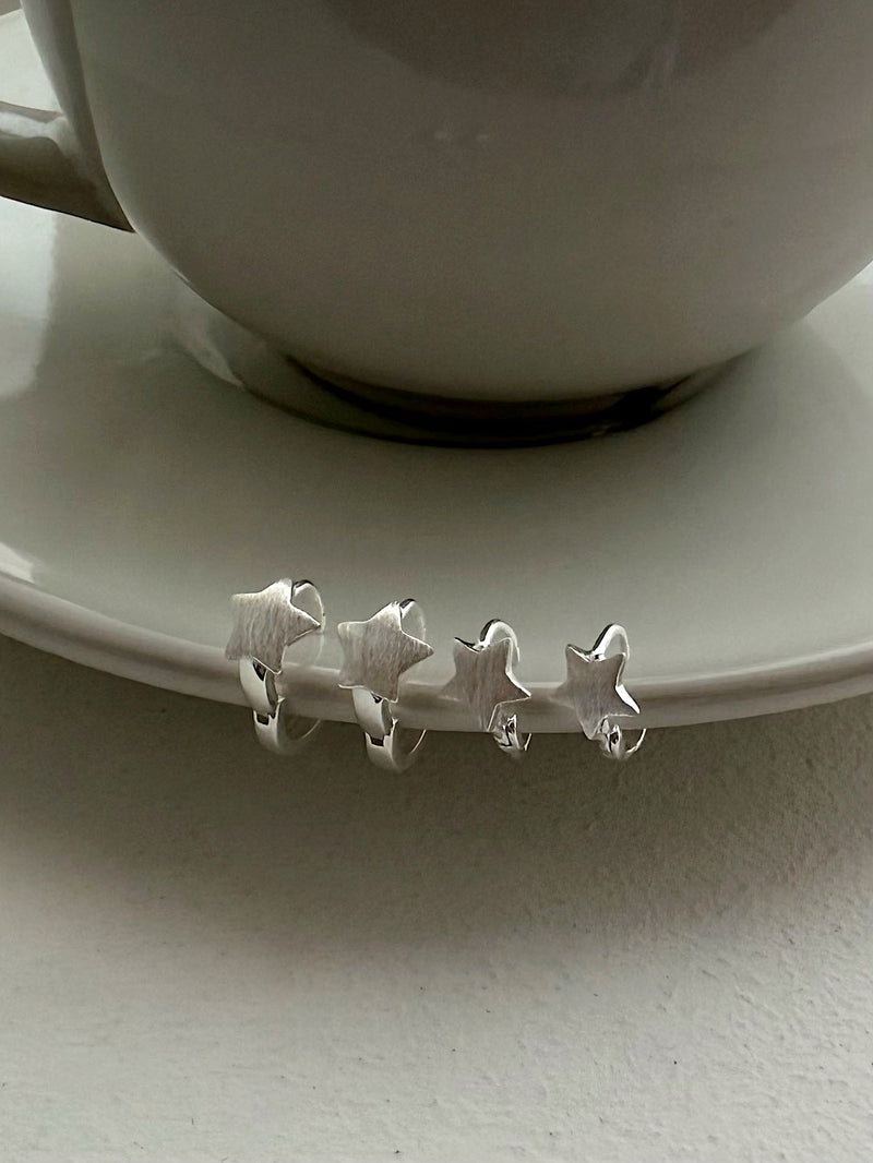 [925 Silver] Rough Wave Line One-Touch Ring Earrings for Both Ears 