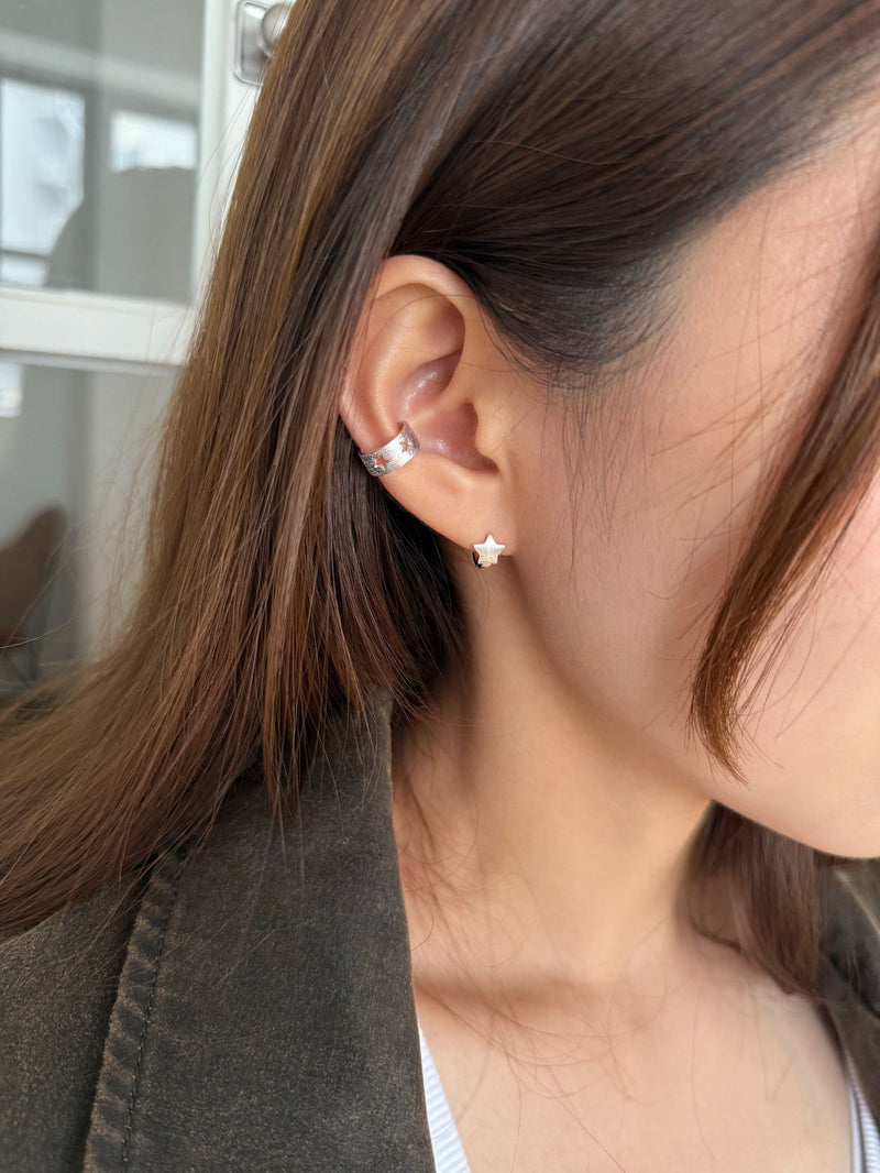 [925 Silver] Rough Wave Line One-Touch Ring Earrings for Both Ears 