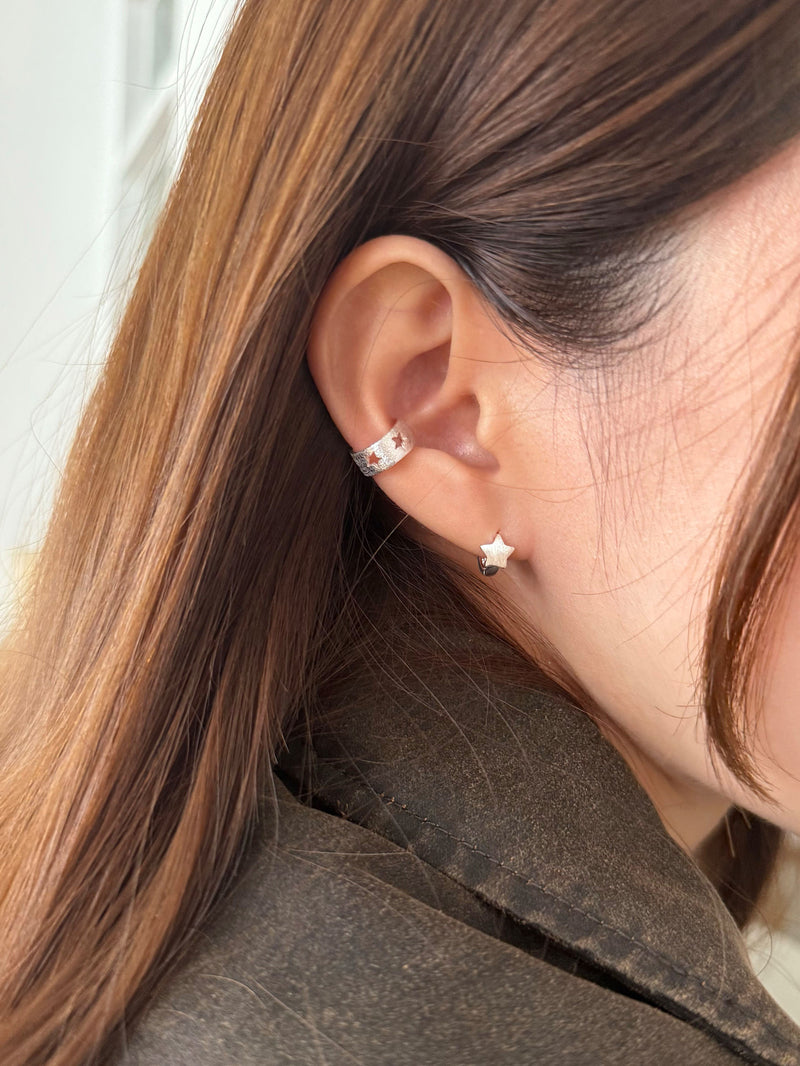 [925 Silver] Rough Wave Line One-Touch Ring Earrings for Both Ears 