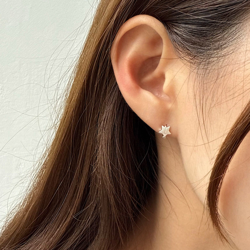 [925 Silver] Rough Wave Line One-Touch Ring Earrings for Both Ears 
