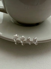 [925 Silver] Rough Wave Line One-Touch Ring Earrings for Both Ears 