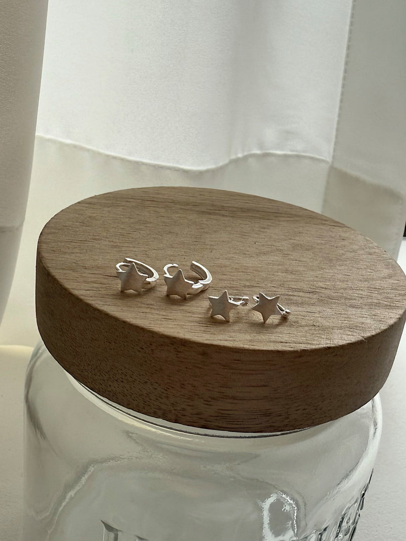 [925 Silver] Rough Wave Line One-Touch Ring Earrings for Both Ears 