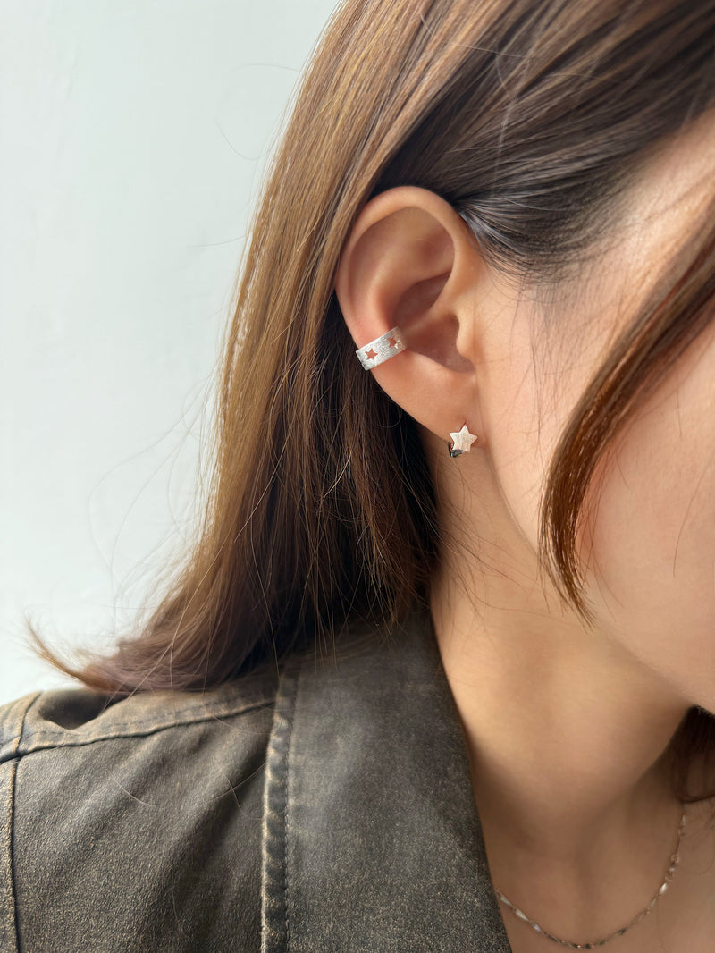 [925 Silver] Rough Wave Line One-Touch Ring Earrings for Both Ears 