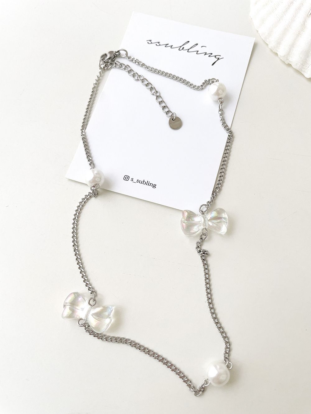 Summer Ribbon Pearl Chain Necklace Bracelet 