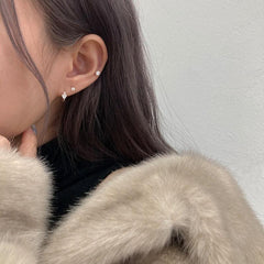 925 Silver]ハート キュービック ワンタッチ リングピアス (両耳