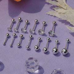 [925 Silver] Ball &amp; Cubic Basic Piercing (3 Sizes) 20G Body Piercing Back Piercing Cartilage Piercing