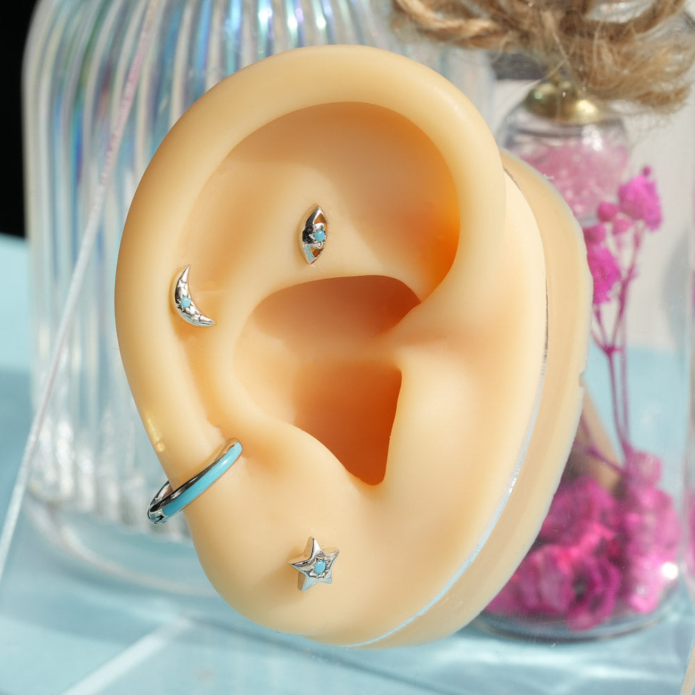 [Surgical] Turquoise Icon Star Crescent Almond (3 Type) 16G/14G Body Piercing Star 