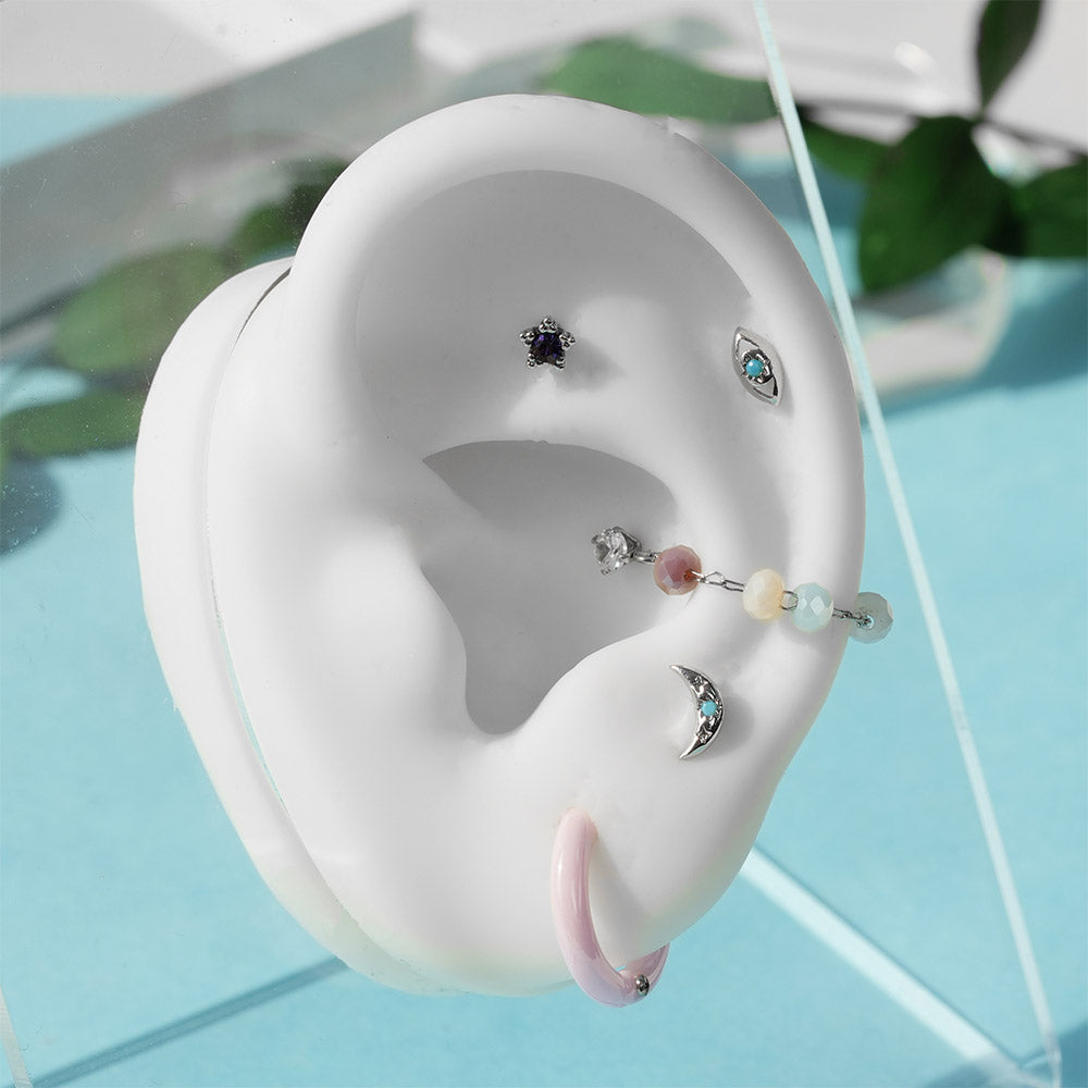 [Surgical] Turquoise Icon Star Crescent Almond (3 Type) 16G/14G Body Piercing Star 