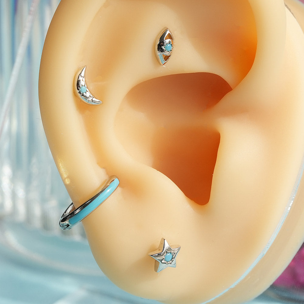 [Surgical] Turquoise Icon Star Crescent Almond (3 Type) 16G/14G Body Piercing Star 