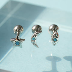 [Surgical] Turquoise Icon Star Crescent Almond (3 Type) 16G/14G Body Piercing Star 