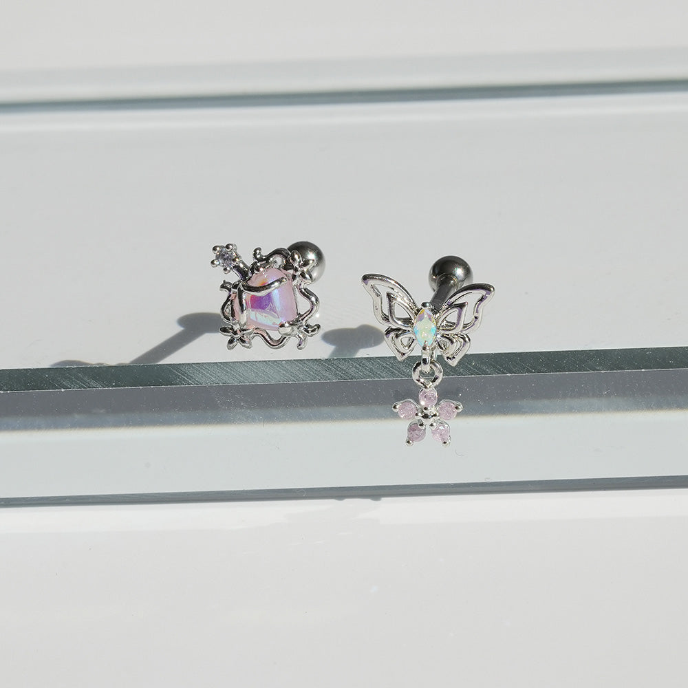 [Surgical] Aurora Pink Heart &amp; Butterfly Piercing (2 Types) 16G Butterfly 