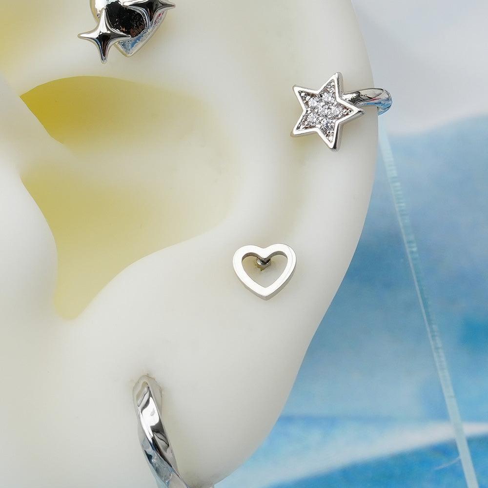 [All Surgical] Flat Heart Line (3 Colors) 16G Body Piercing Back Piercing Cartilage Piercing 