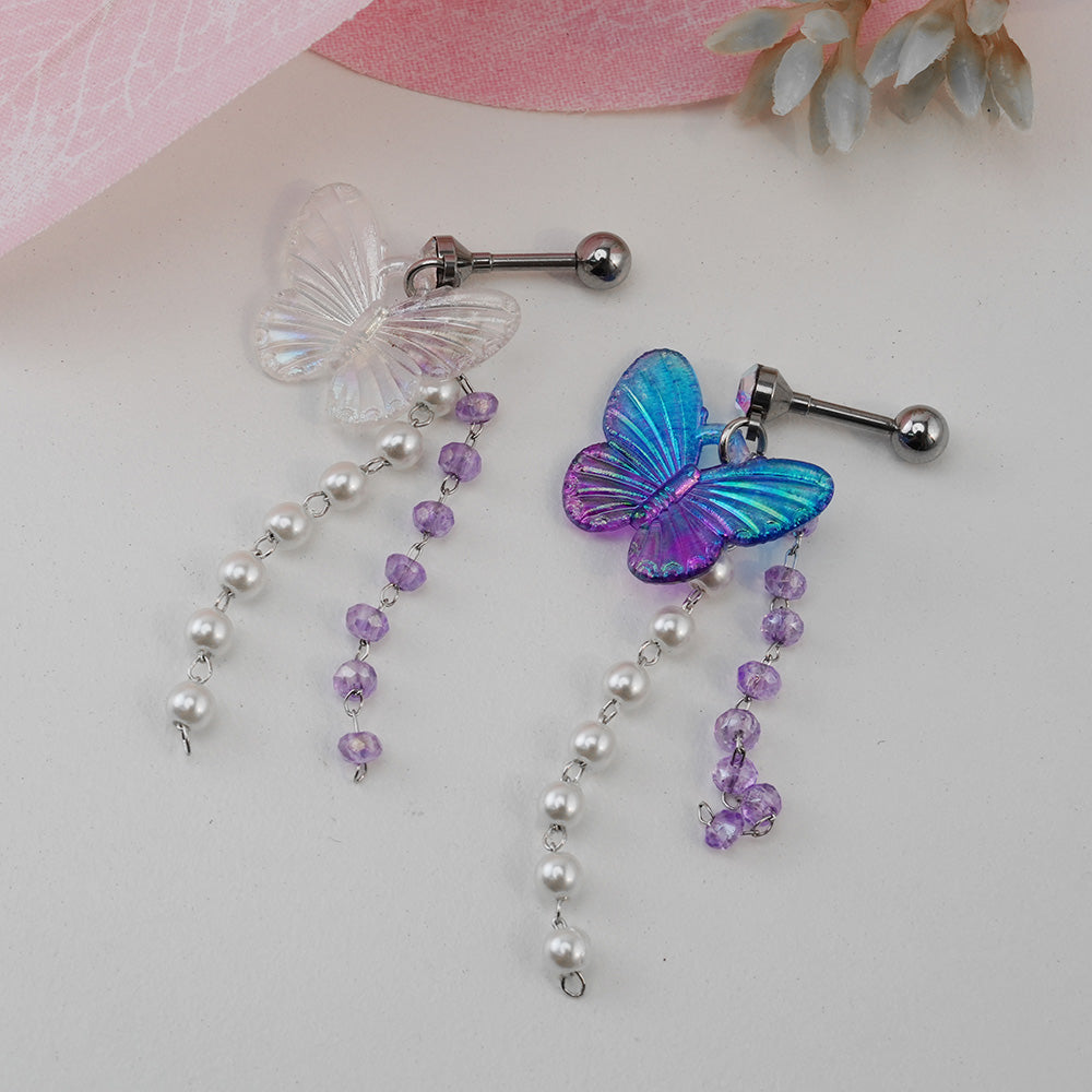 [Surgical] Aurora Butterfly Pearl Drop (2 Colors) 16G Body Piercing Back Piercing Cartilage Piercing 